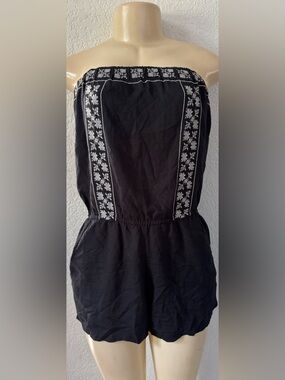 Angie Black Strapless Embroidered Romper/jumpsuit tube beach summer boho y2k
